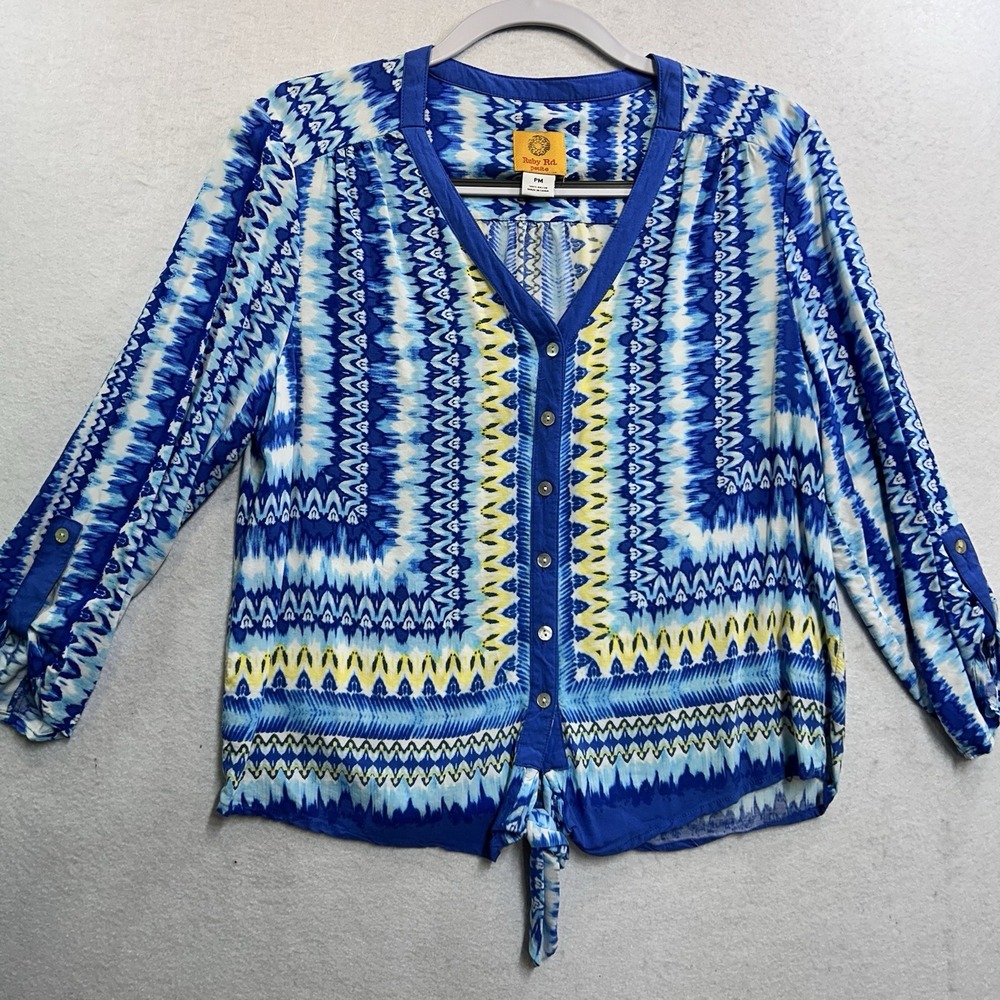 Ruby Rd. Petite Blouse‎ 3/4 Sleeve Blue M